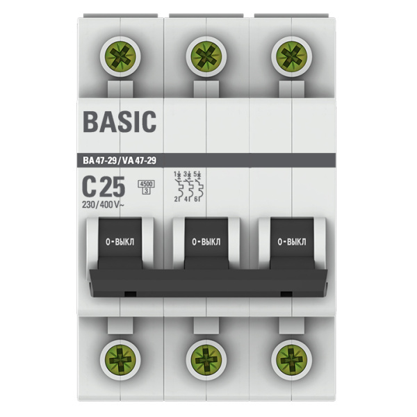 Автомат 3Р 25А C 4,5кА ВА47-29 EKF Basic 