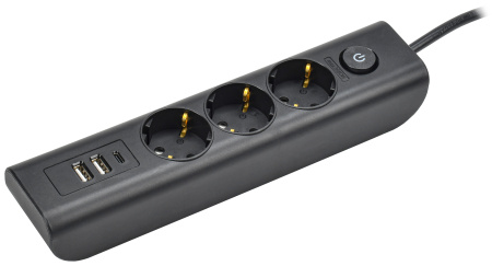 Удлинитель 3-мест 2м ПВС 3*1 белый 3*USB IEK  MODERN